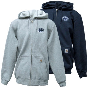 heather gray and navy full zip Carhartt Penn State hooded sweatshirts